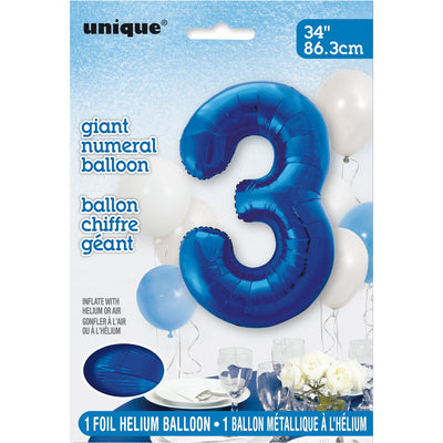 Foil Giant Helium Number Balloon 86Cm Blue - 3