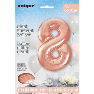 Foil Giant Helium Number Balloon 86Cm Rose Gold - 8