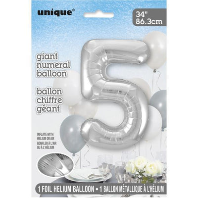 Foil Giant Helium Number Balloon 86Cm Silver - 5