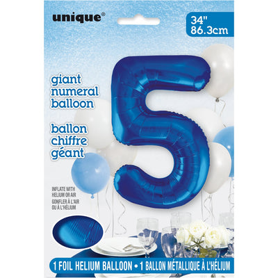 Foil Giant Helium Number Balloon 86Cm Blue - 5