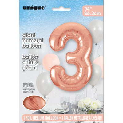 Foil Giant Helium Number Balloon 86Cm Rose Gold - 3