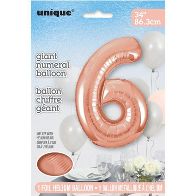 Foil Giant Helium Number Balloon 86Cm Rose Gold - 6