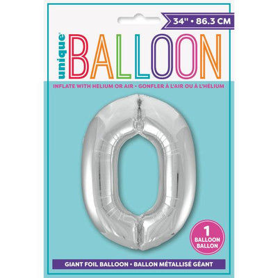 Foil Giant Helium Number Balloon 86Cm Silver - 0