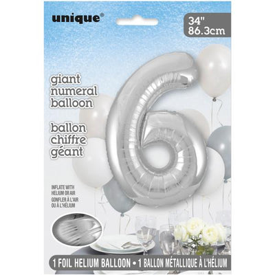 Foil Giant Helium Number Balloon 86Cm Silver - 6