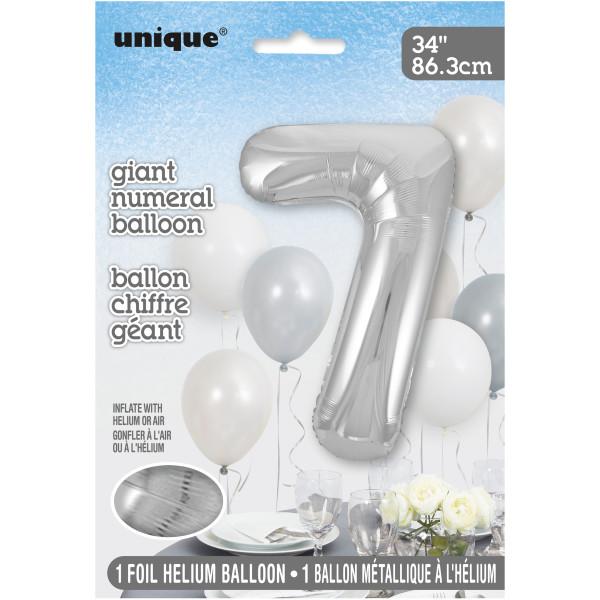 Foil Giant Helium Number Balloon 86Cm Silver - 7
