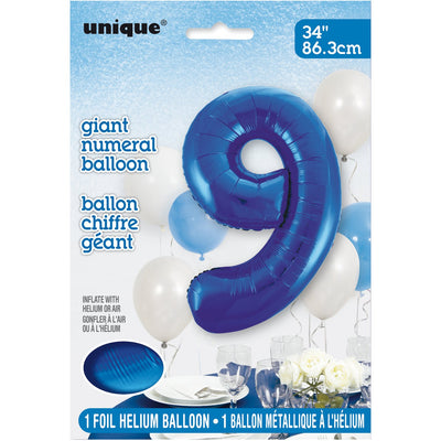 Foil Giant Helium Number Balloon 86Cm Blue - 9