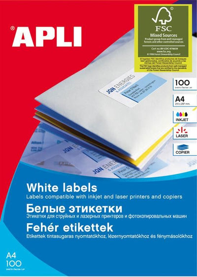 White Labels A4: 99.1X67.7 Mm - 100 Shts X 8 Lab