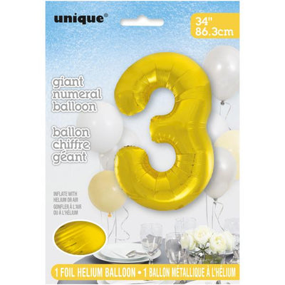 Foil Giant Helium Number Balloon 86Cm Gold - 3